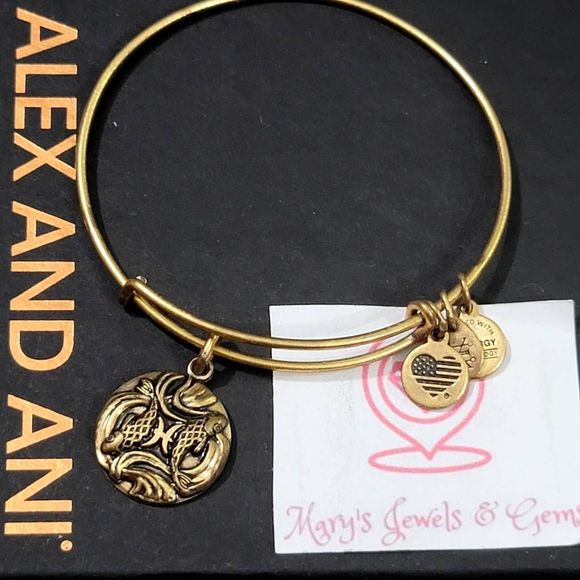 Alex and Ani Pisces Charm Bangle - Rafaelian Gold Finish - Picture 1 of 3